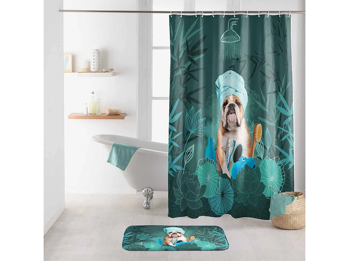 Rideau de Douche "Doggy Zen" 180x200cm Vert