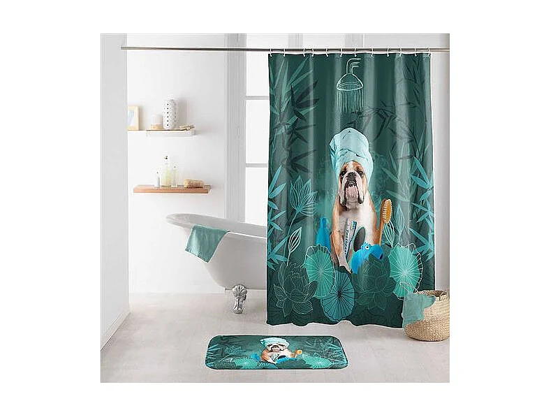 Rideau de Douche "Doggy Zen" 180x200cm Vert