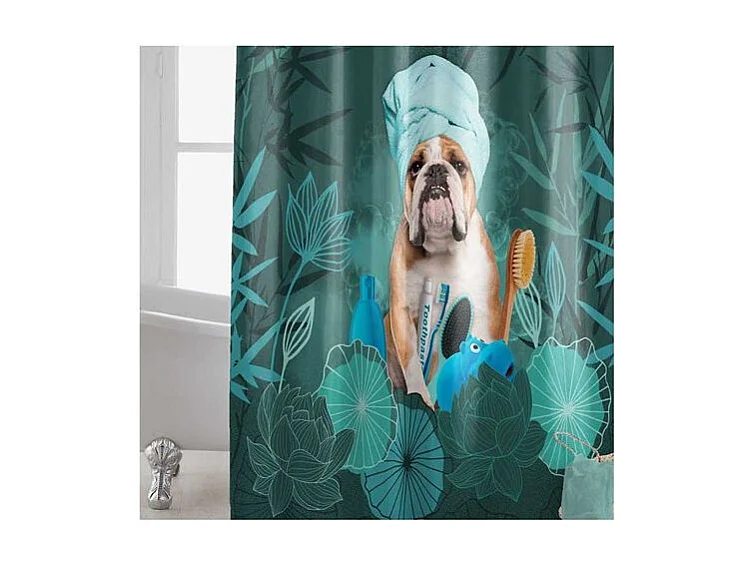 Rideau de Douche "Doggy Zen" 180x200cm Vert