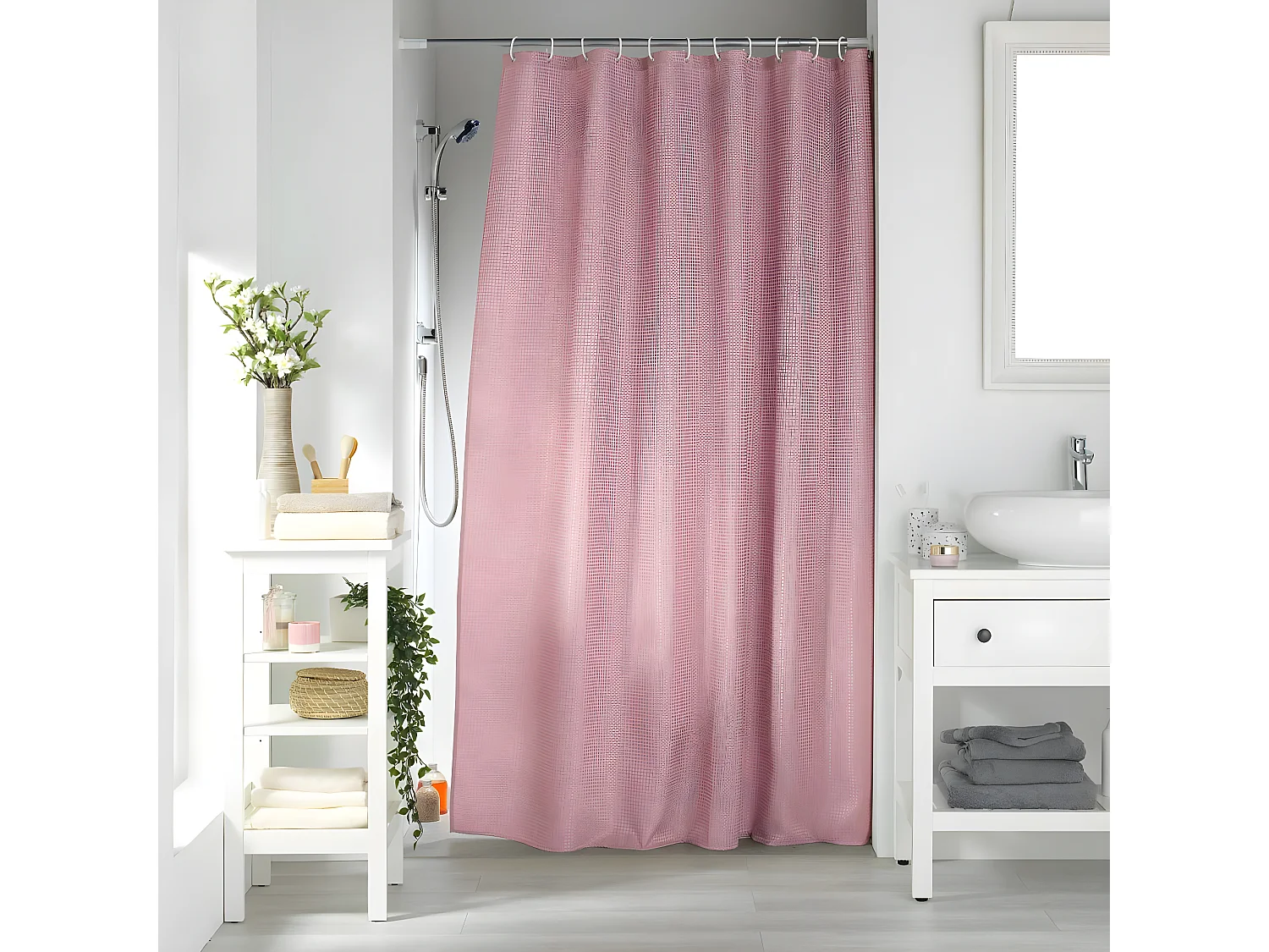 Rideau de Douche "Quartz" 180x200cm Rose Poudré