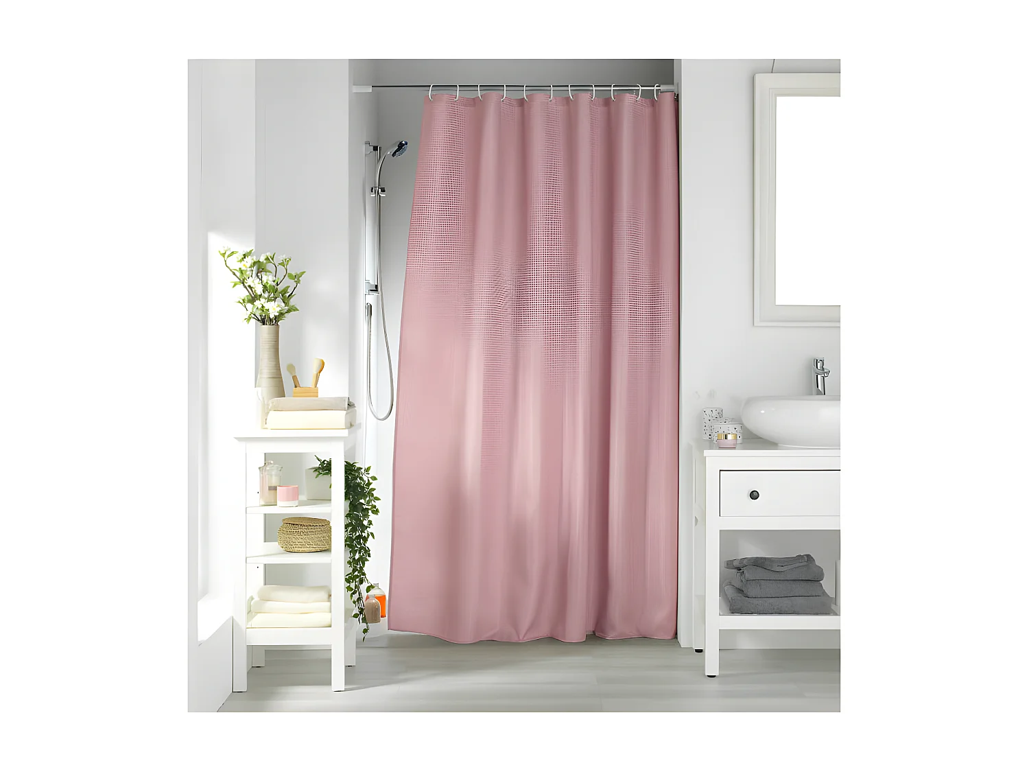 Rideau de Douche "Quartz" 180x200cm Rose Poudré