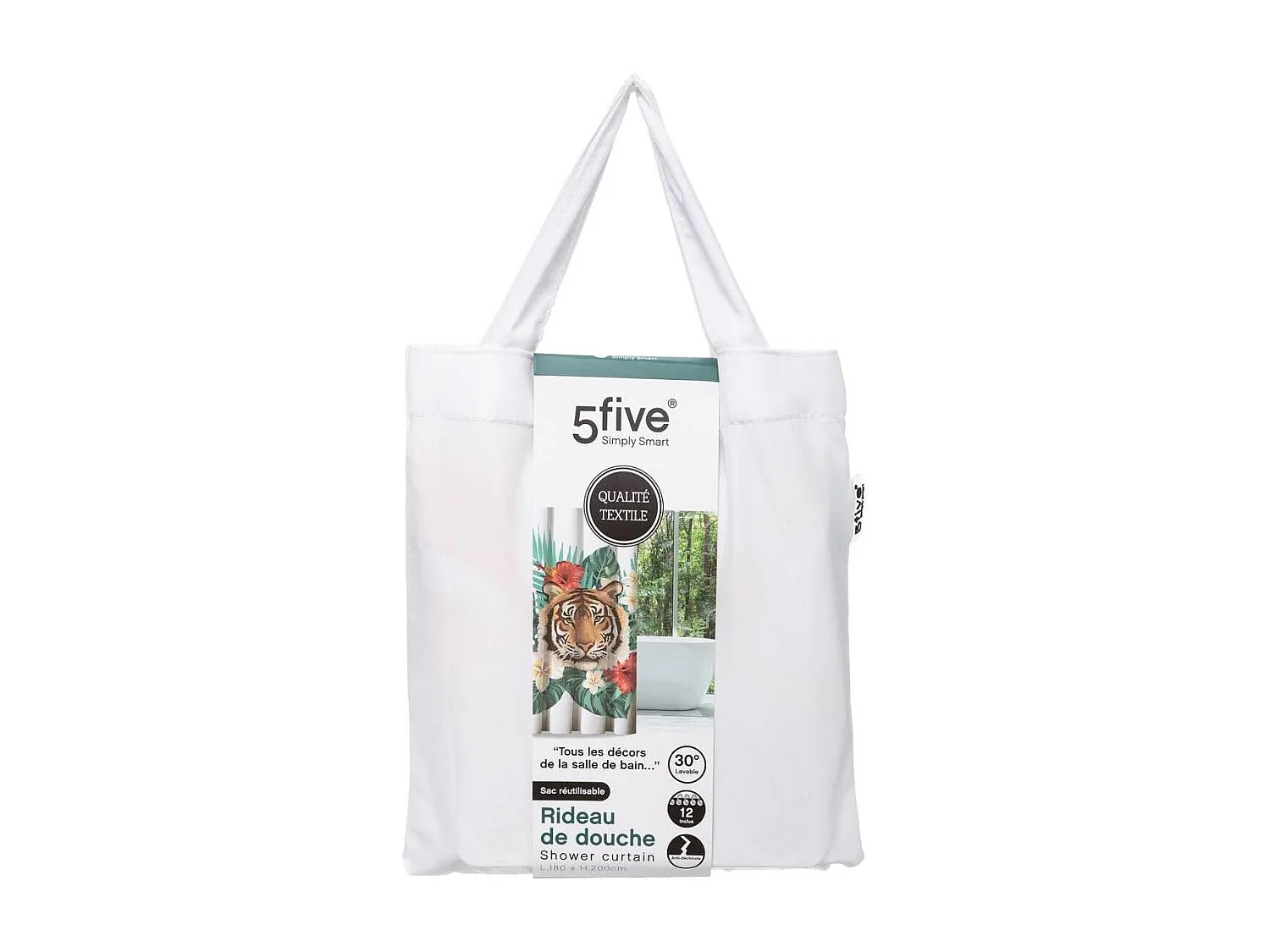 Rideau de Douche "Tropical" 180x200cm Blanc