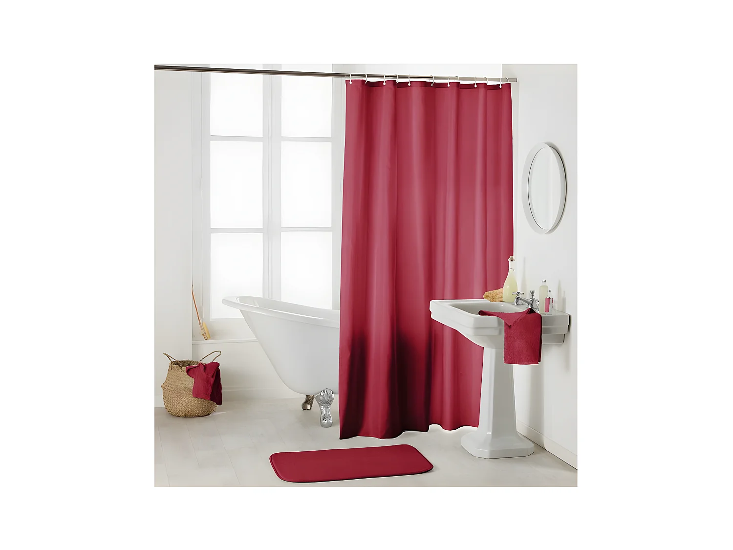 Rideau de Douche Uni "Essencia" 180x200cm Framboise