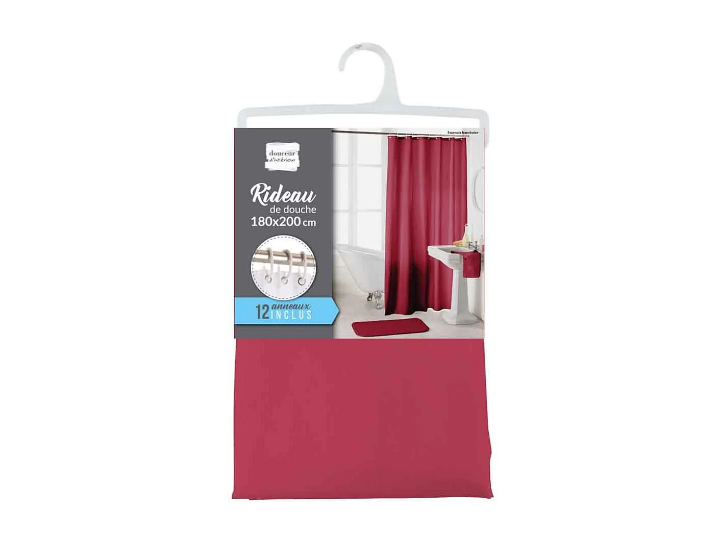 Rideau de Douche Uni "Essencia" 180x200cm Framboise