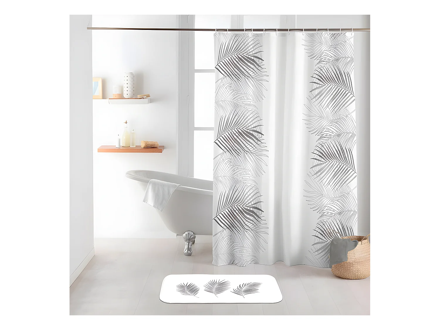 Rideau de Douche Imprimé "Orbella" 180x200cm Blanc & Argent