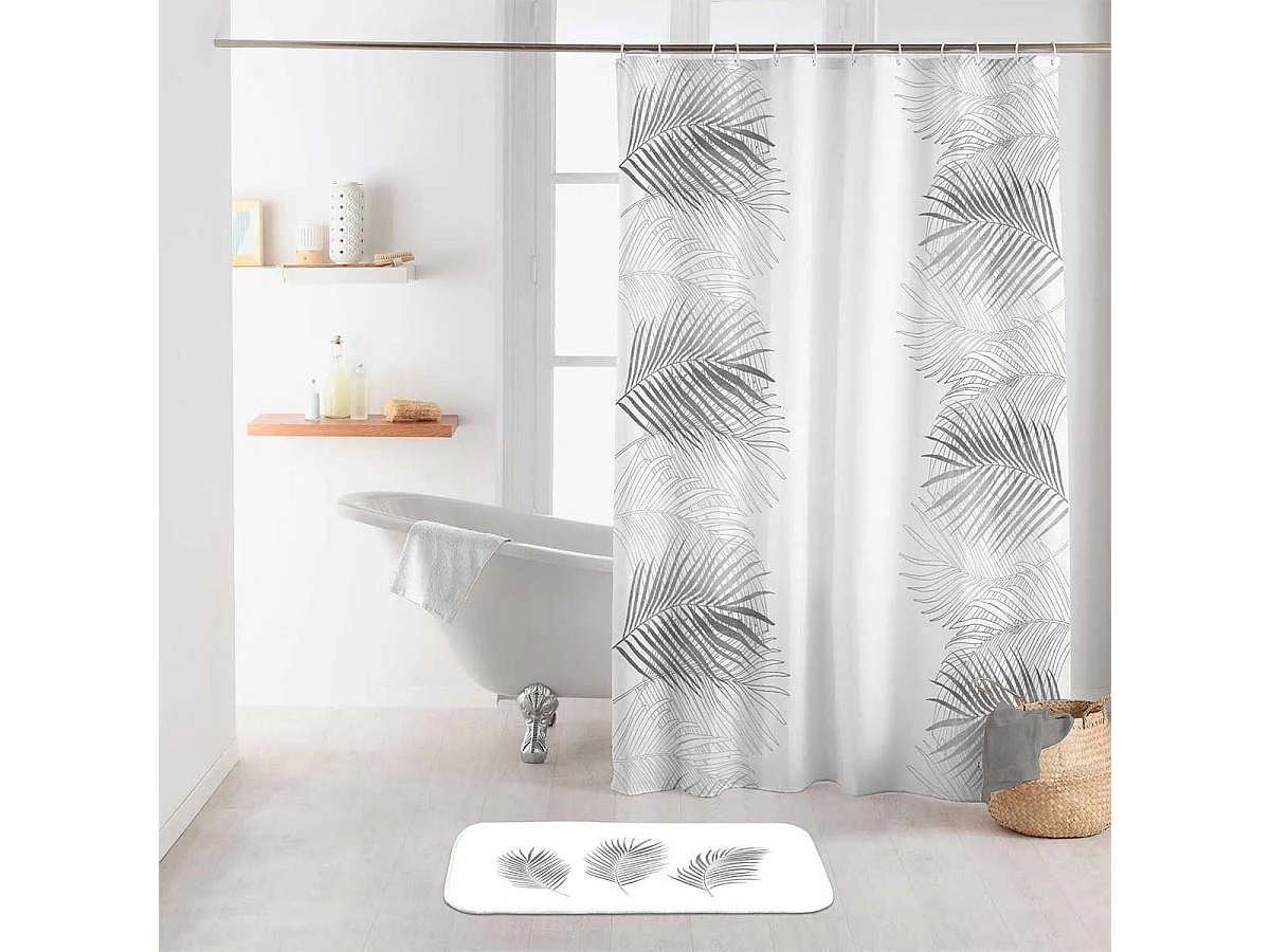 Rideau de Douche Imprimé "Orbella" 180x200cm Blanc & Argent