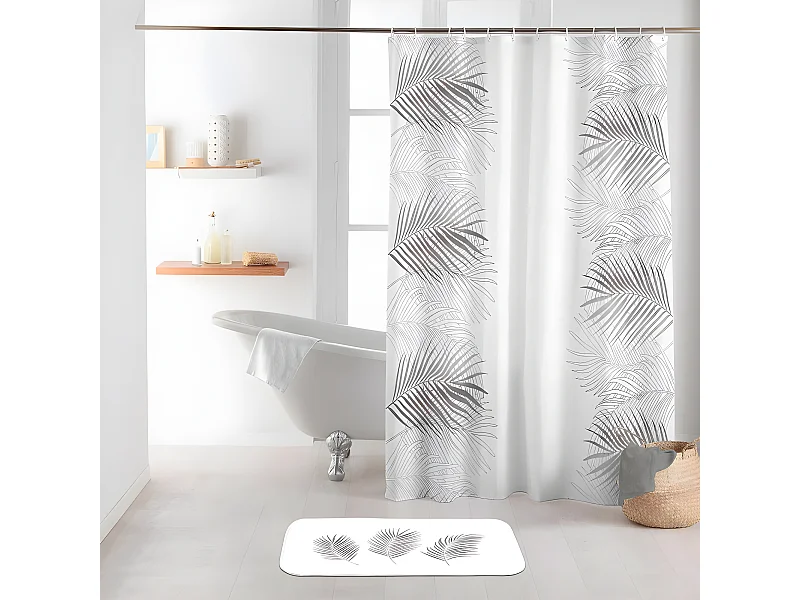 Rideau de Douche Imprimé "Orbella" 180x200cm Blanc & Argent