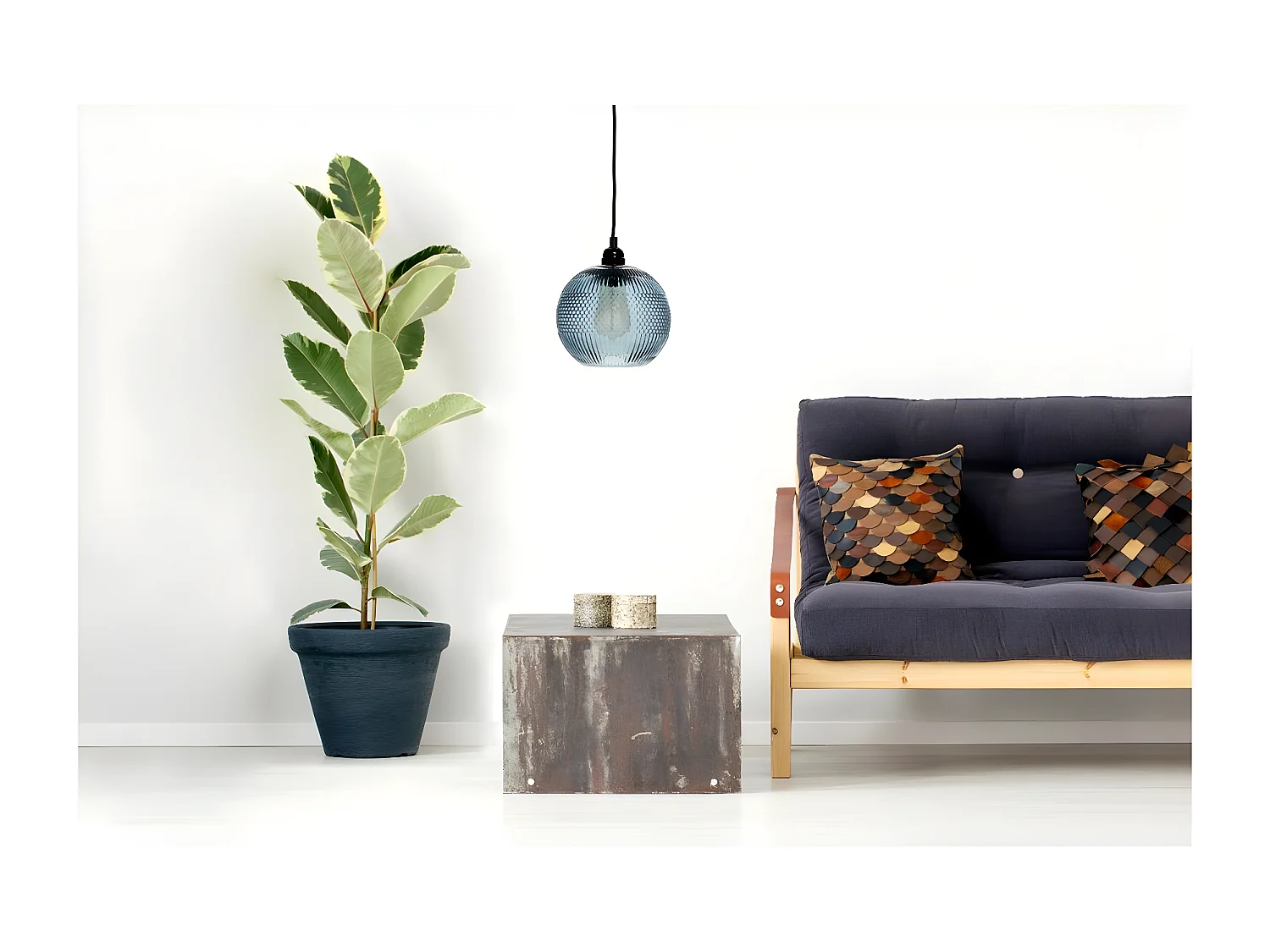 Lampe Suspension en Verre "Proxima" 21cm Bleu