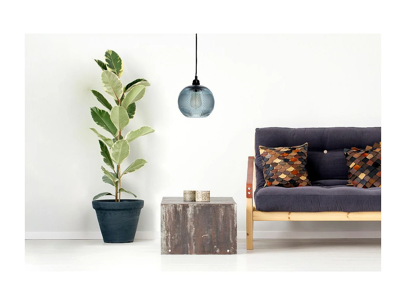 Lampe Suspension en Verre "Proxima" 21cm Bleu