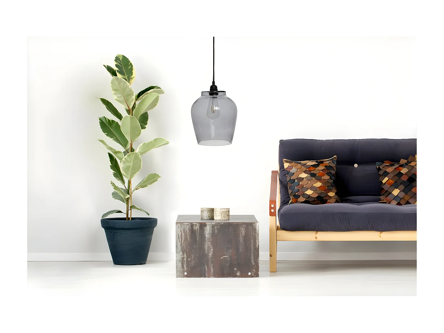 Lampe Suspension en Verre "Sombra" 29cm Gris