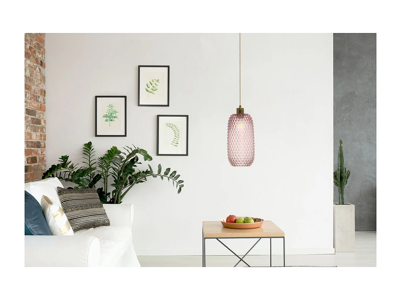 Lampe Suspension en Verre "Irina" 34cm Rose