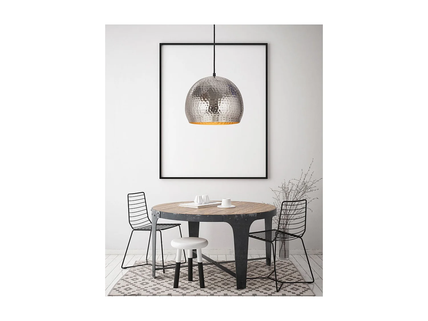 Lampe Suspension Design "Factory Style" 27cm Argent