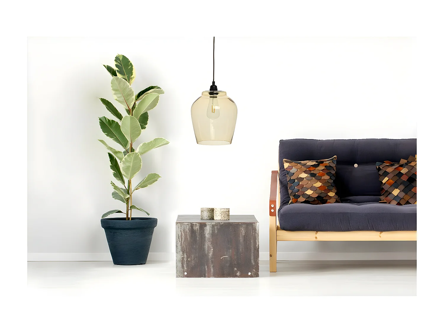 Lampe Suspension en Verre "Sombra" 29cm Orange