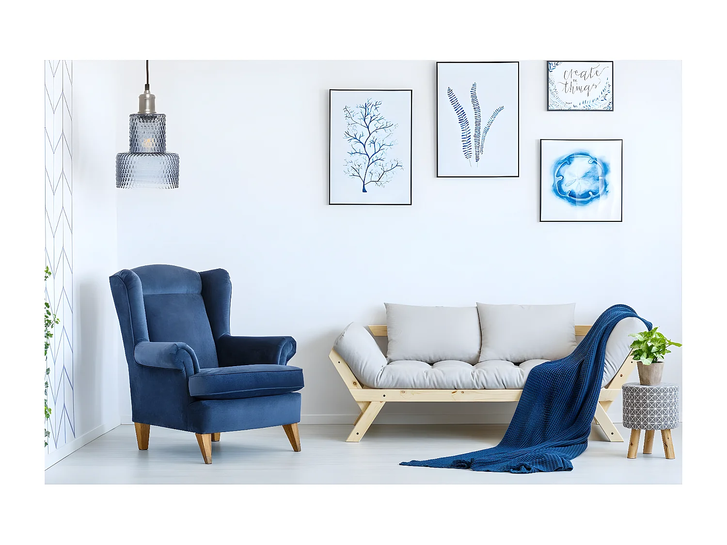 Lampe Suspension en Verre "Mona" 27cm Bleu