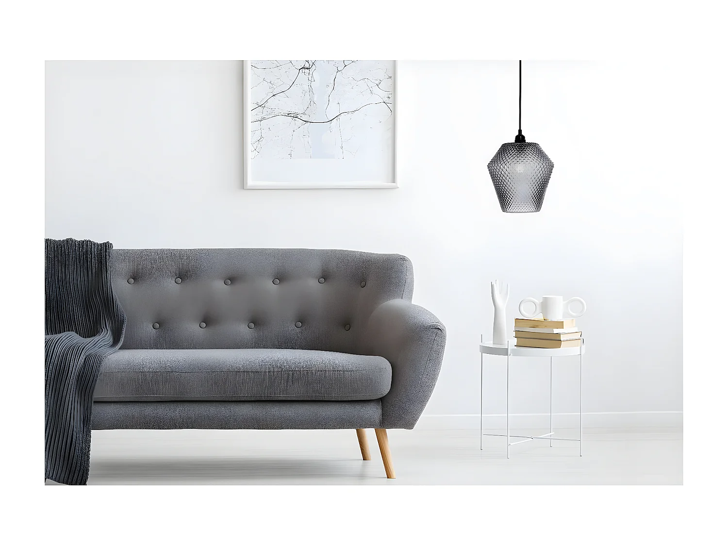 Lampe Suspension en Verre "Nomi" 27cm Gris