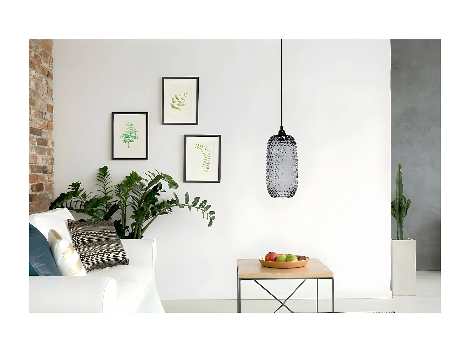 Lampe Suspension en Verre "Irina" 34cm Gris