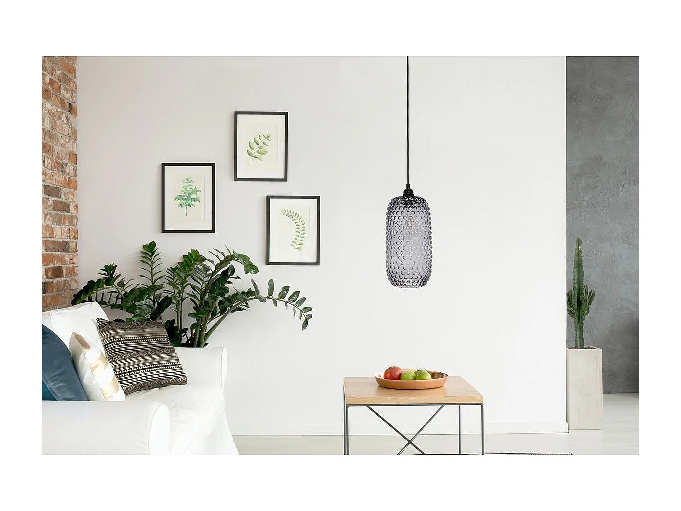 Lampe Suspension en Verre "Irina" 34cm Gris