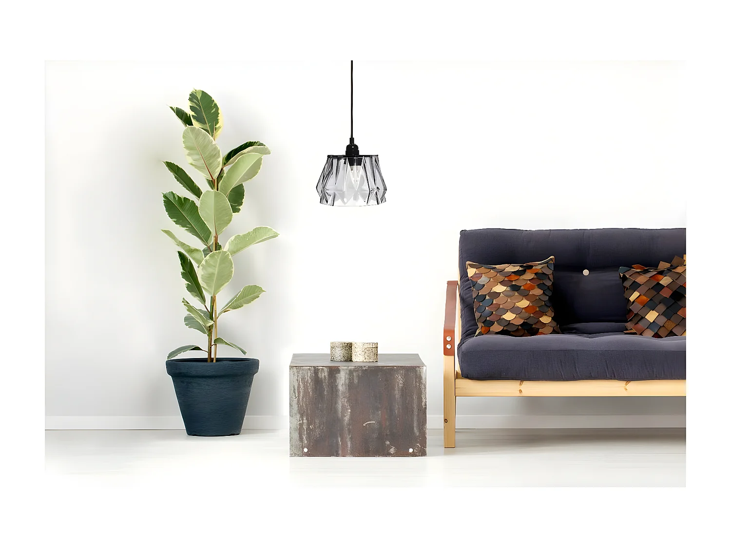 Lampe Suspension en Verre "Aurea" 19cm Gris