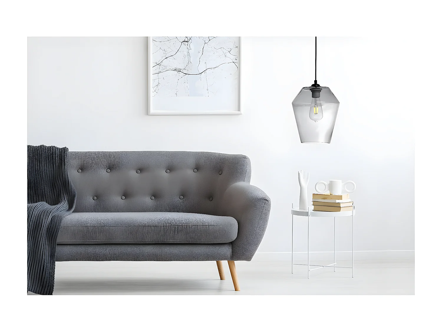 Lampe Suspension en Verre "Planta" 30cm Gris