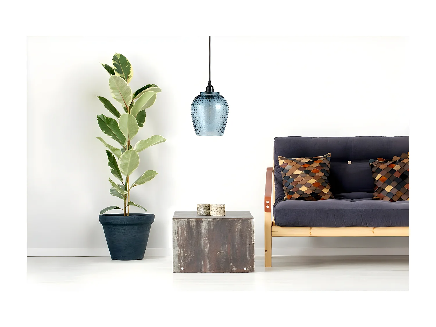 Lampe Suspension en Verre "Riva" 27cm Bleu