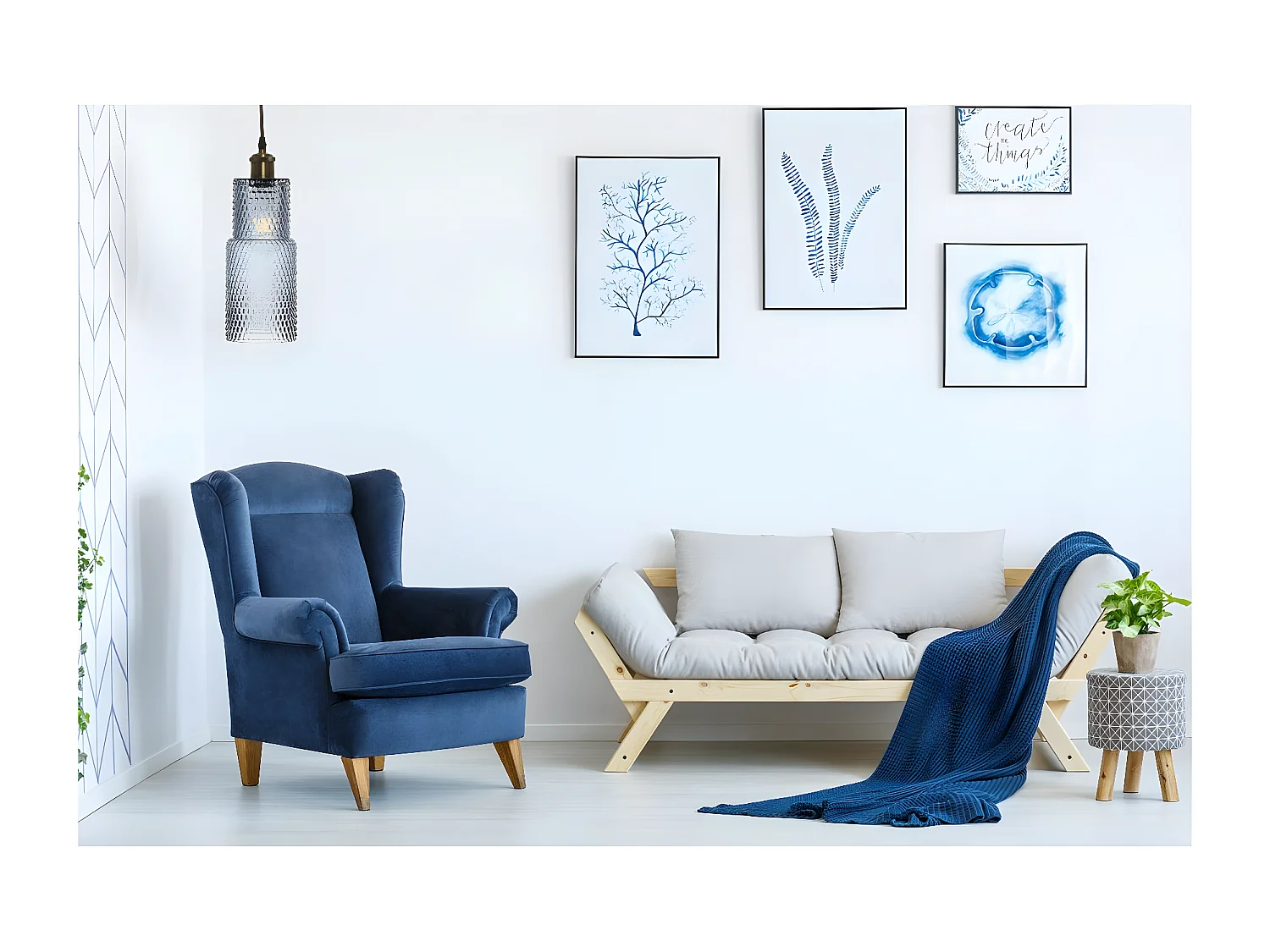 Lampe Suspension en Verre "Rosi" 35cm Bleu