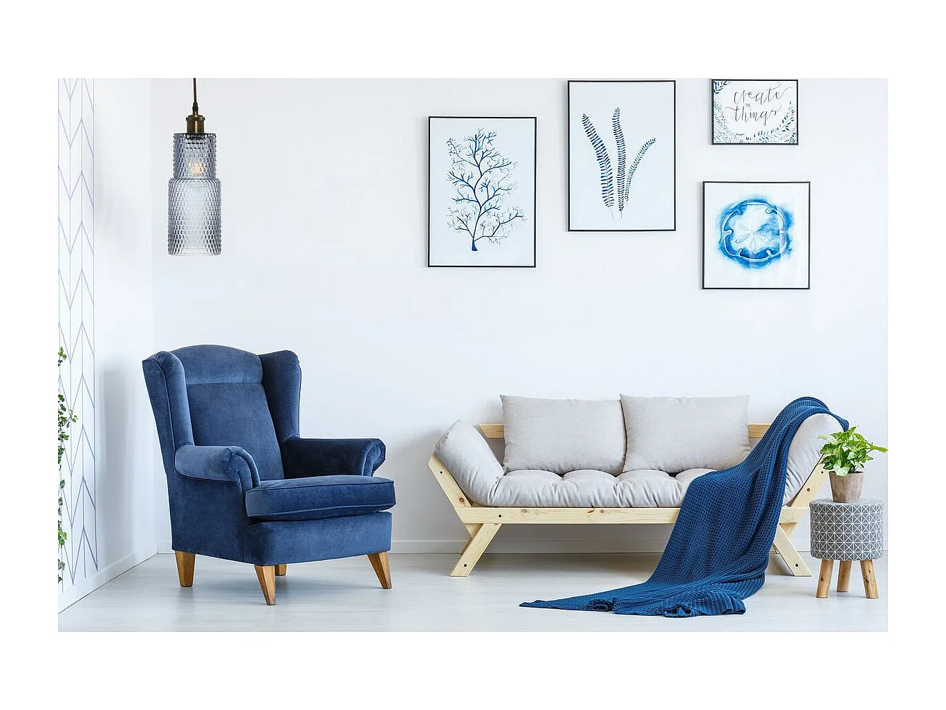 Lampe Suspension en Verre "Rosi" 35cm Bleu