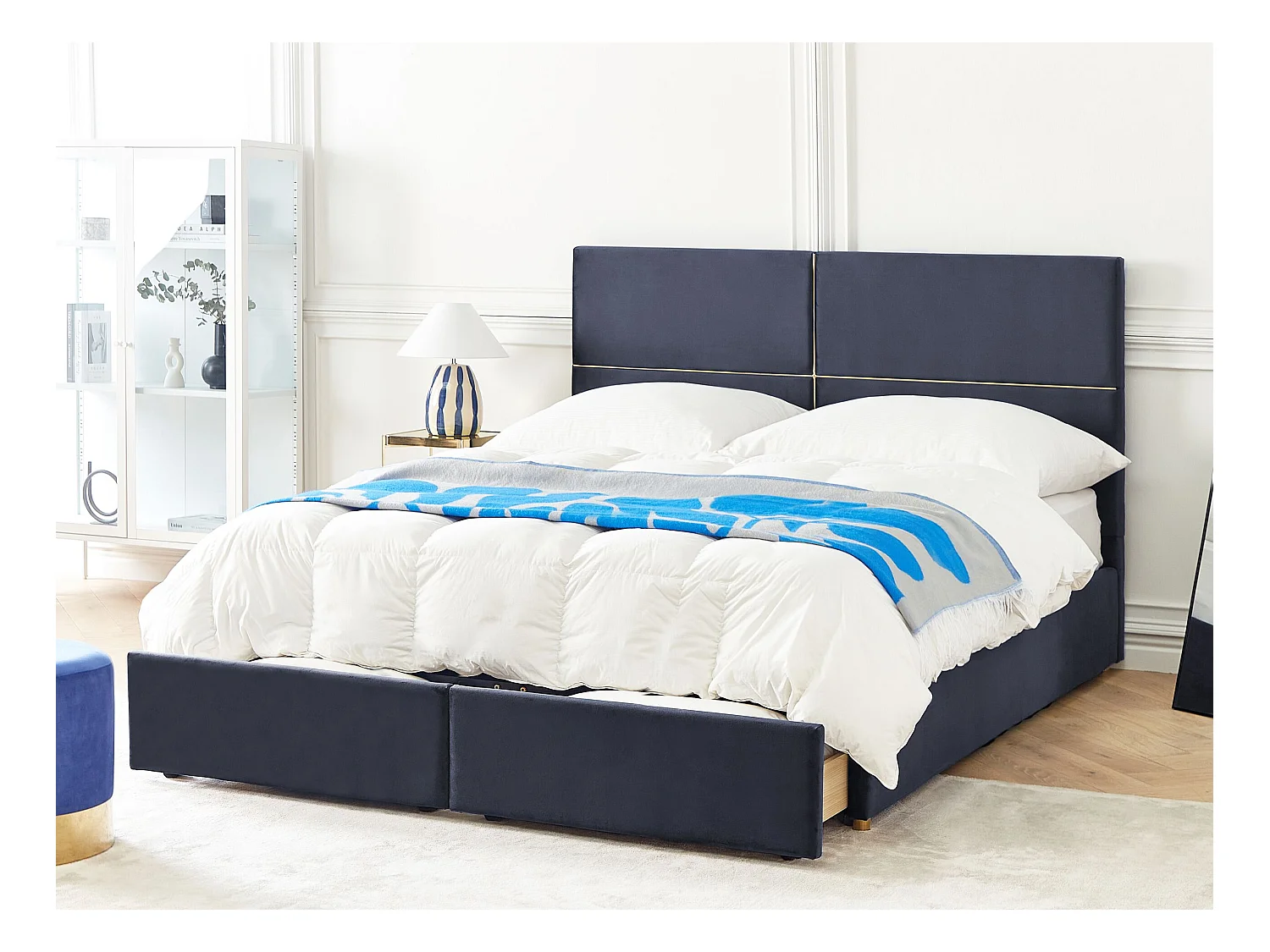 Letto con ottomano Velluto VERNOYES 180 x 200 cm Nero