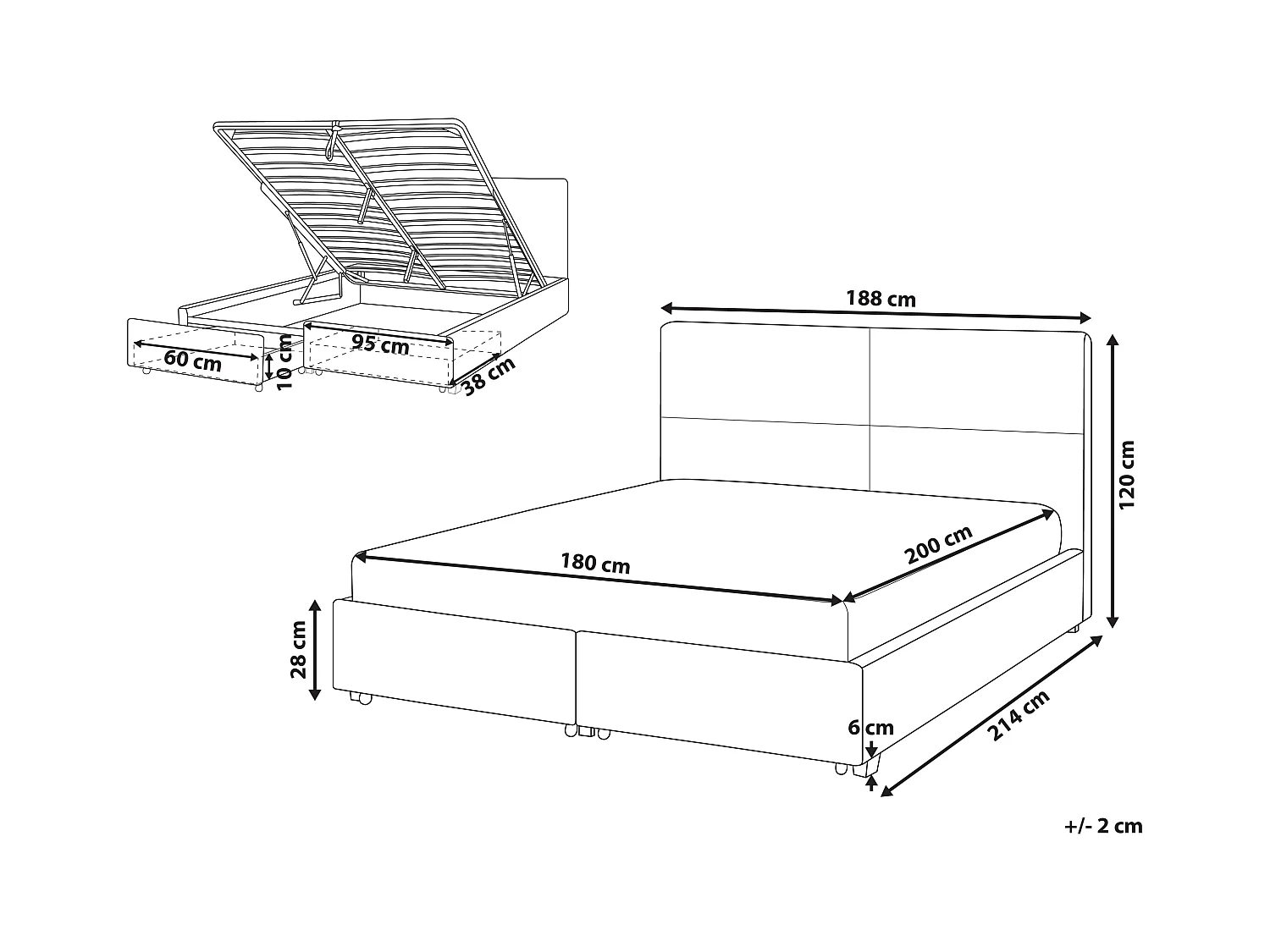 Letto con ottomano Velluto VERNOYES 180 x 200 cm Nero