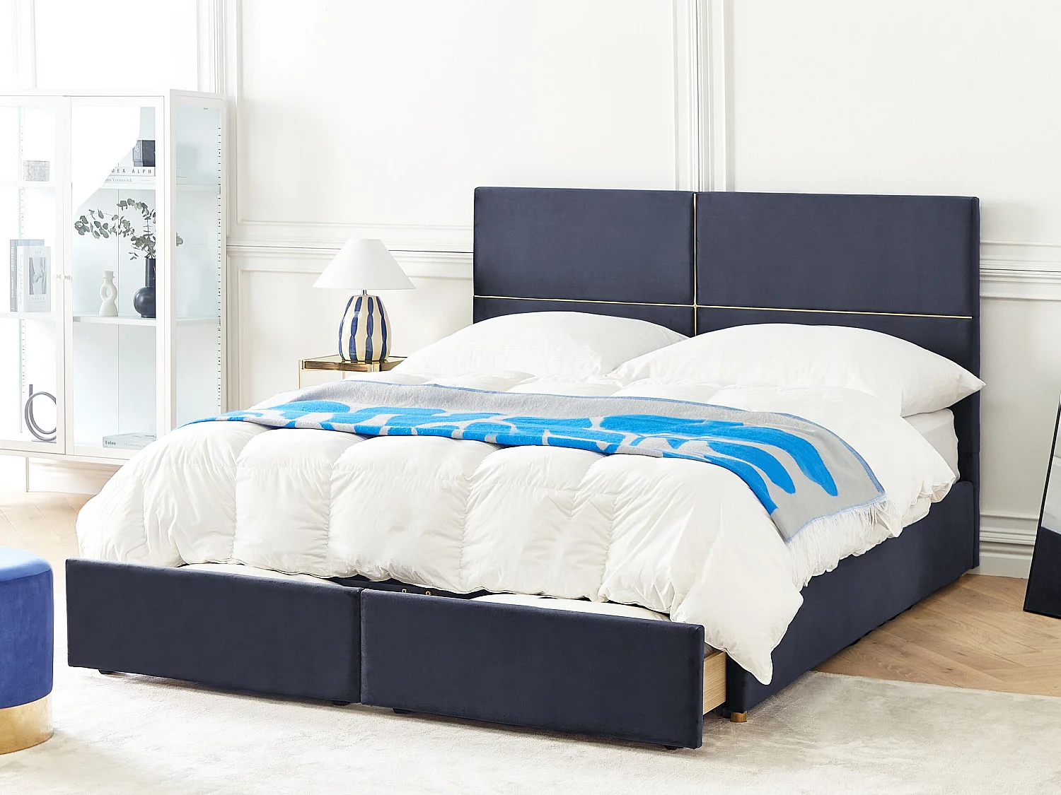 Letto con ottomano Velluto VERNOYES 180 x 200 cm Nero