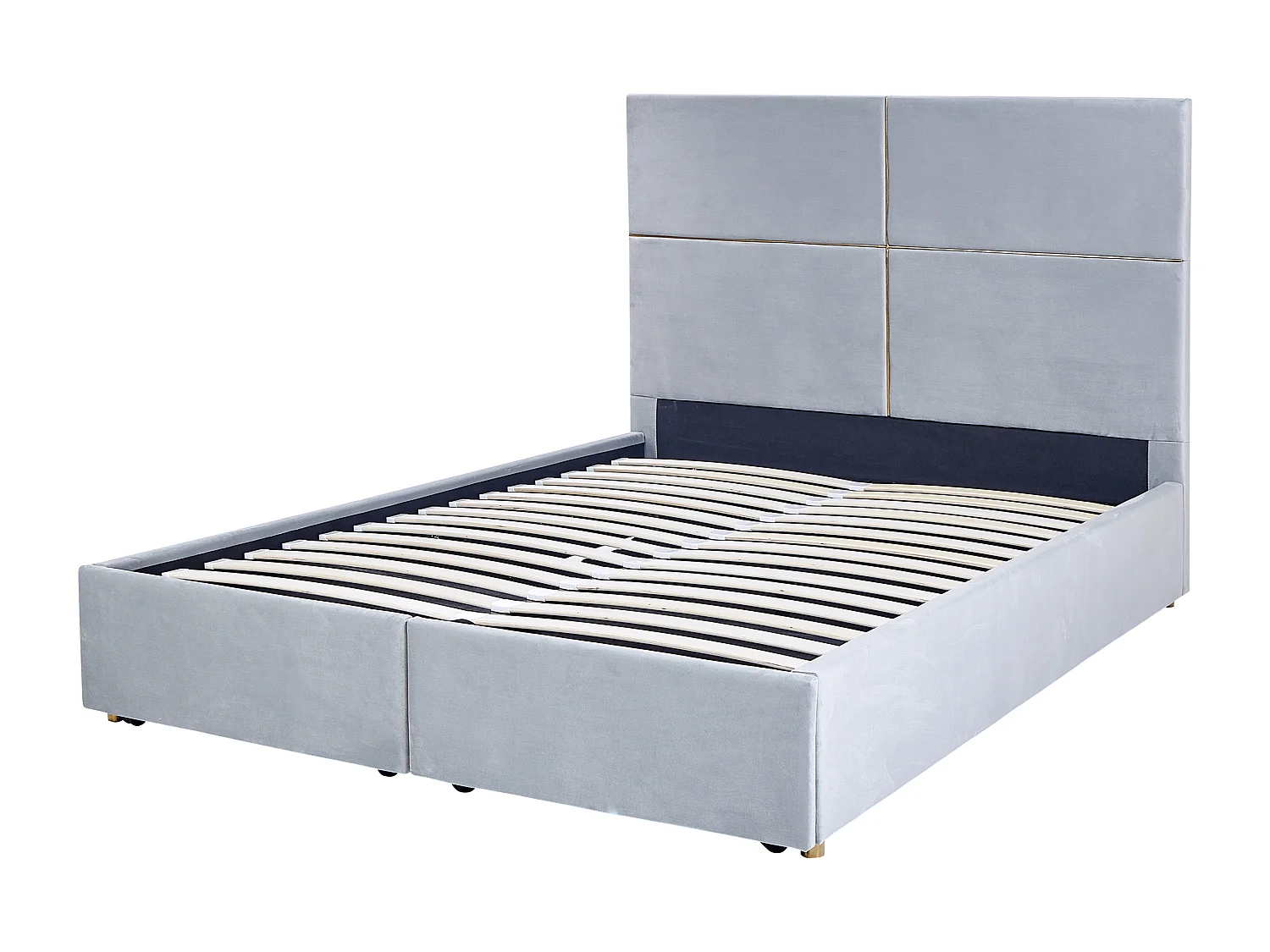 Lit avec coffre en velours gris clair 140 x 200 cm VERNOYES