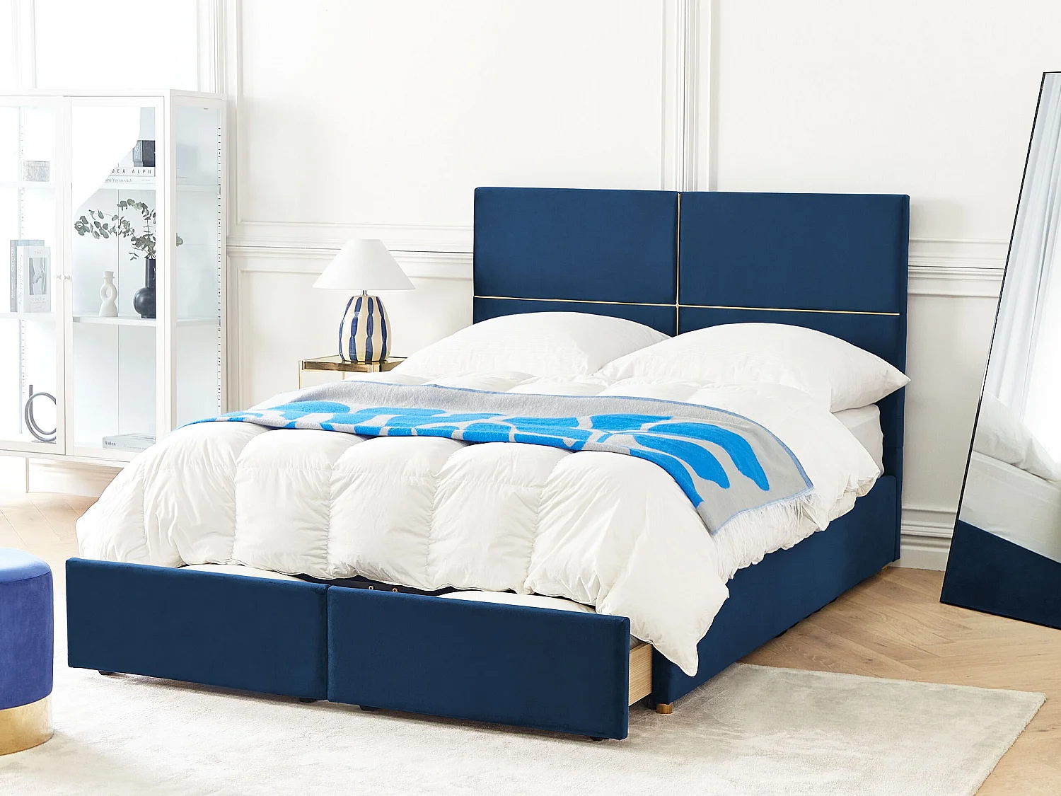 Cama baú Veludo VERNOYES 140 x 200 cm Azul marinho
