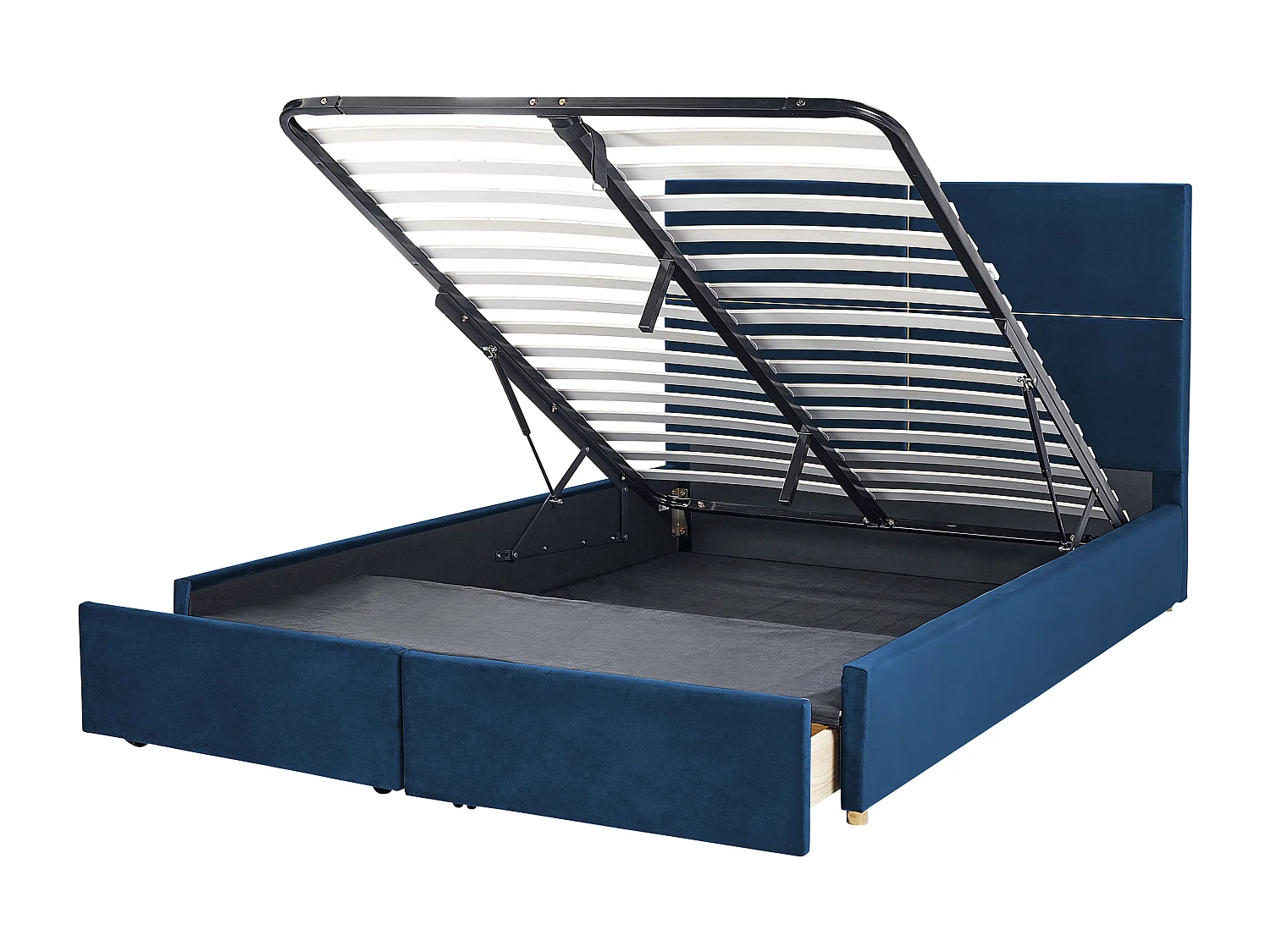 Cama baú Veludo VERNOYES 180 x 200 cm Azul marinho