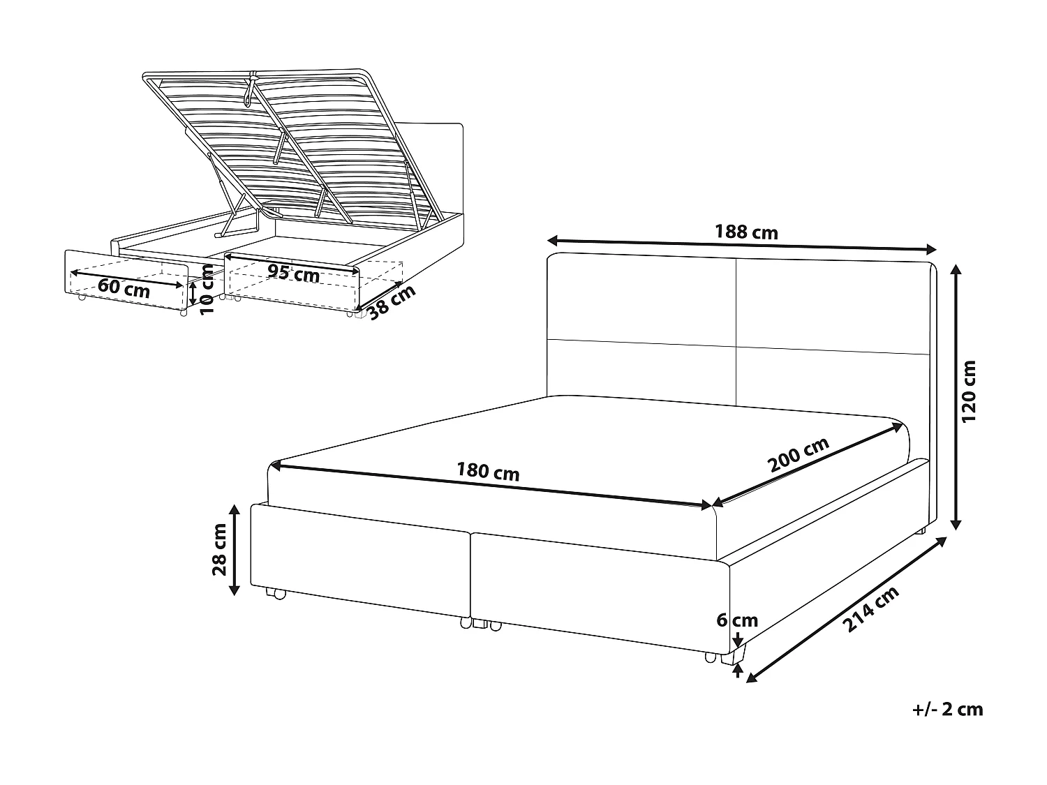 Letto con ottomano Velluto VERNOYES 180 x 200 cm Blu marino