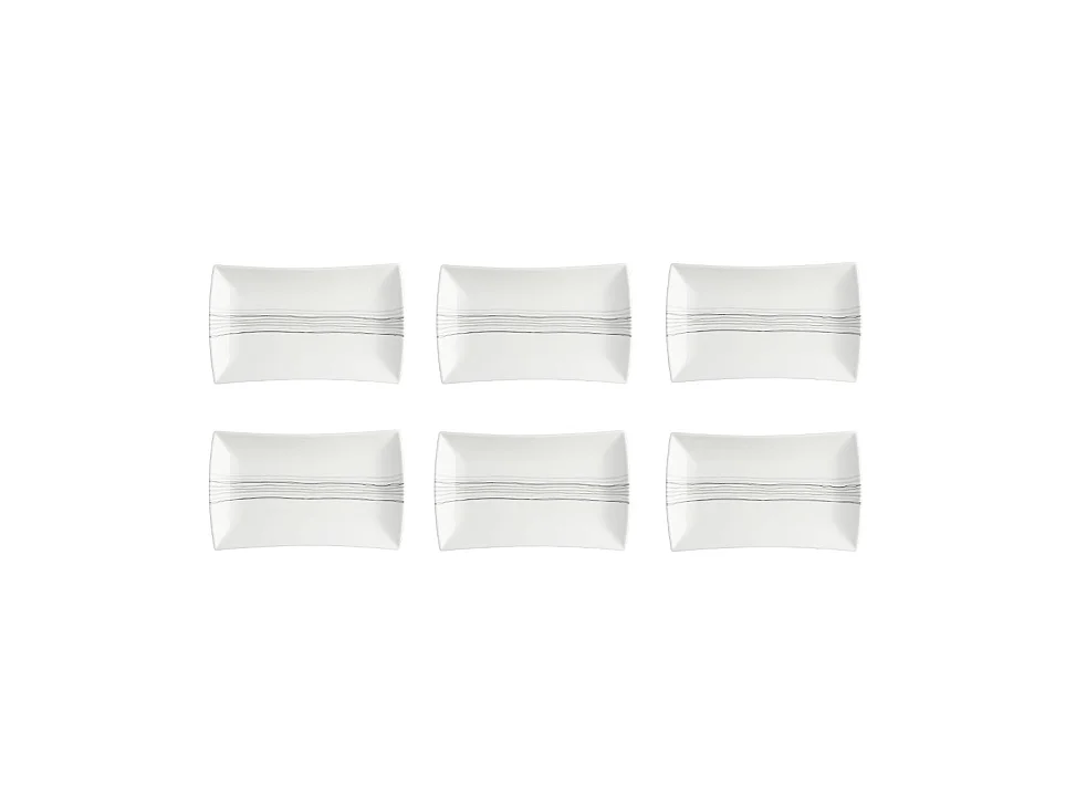 Lot de 6 Assiettes de Présentation Rectangles "Lignes" 31cm Blanc