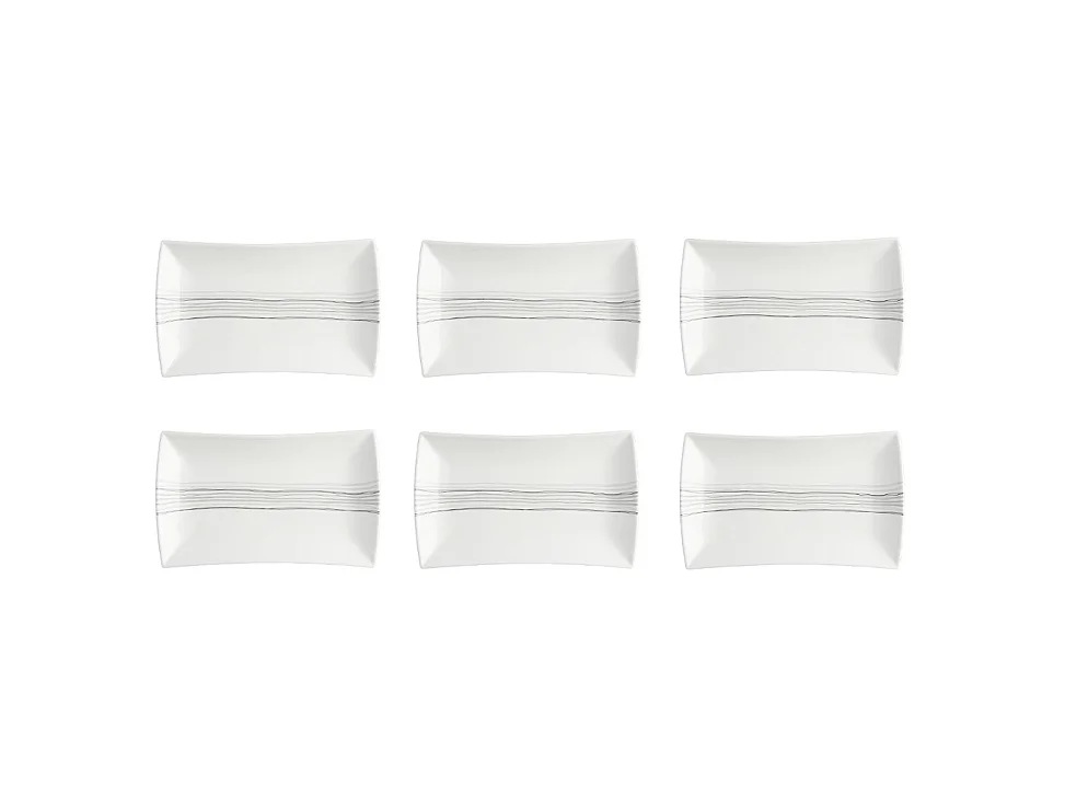 Lot de 6 Assiettes de Présentation Rectangles "Lignes" 31cm Blanc