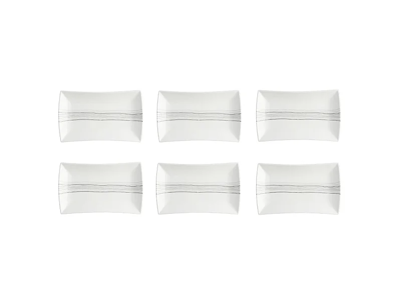 Lot de 6 Assiettes de Présentation Rectangles "Lignes" 31cm Blanc