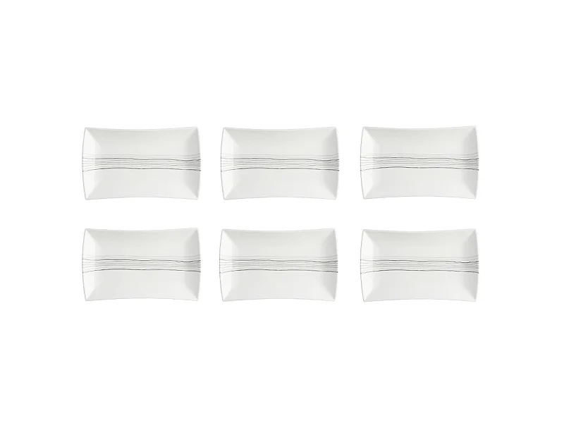 Lot de 6 Assiettes de Présentation Rectangles "Lignes" 31cm Blanc