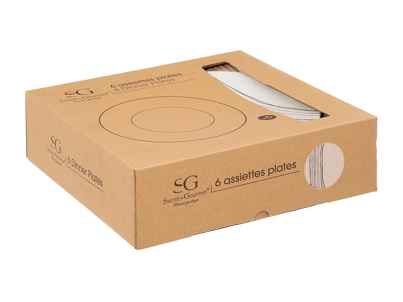 Lot de 6 Assiettes Plates "Lignes" 27cm Blanc