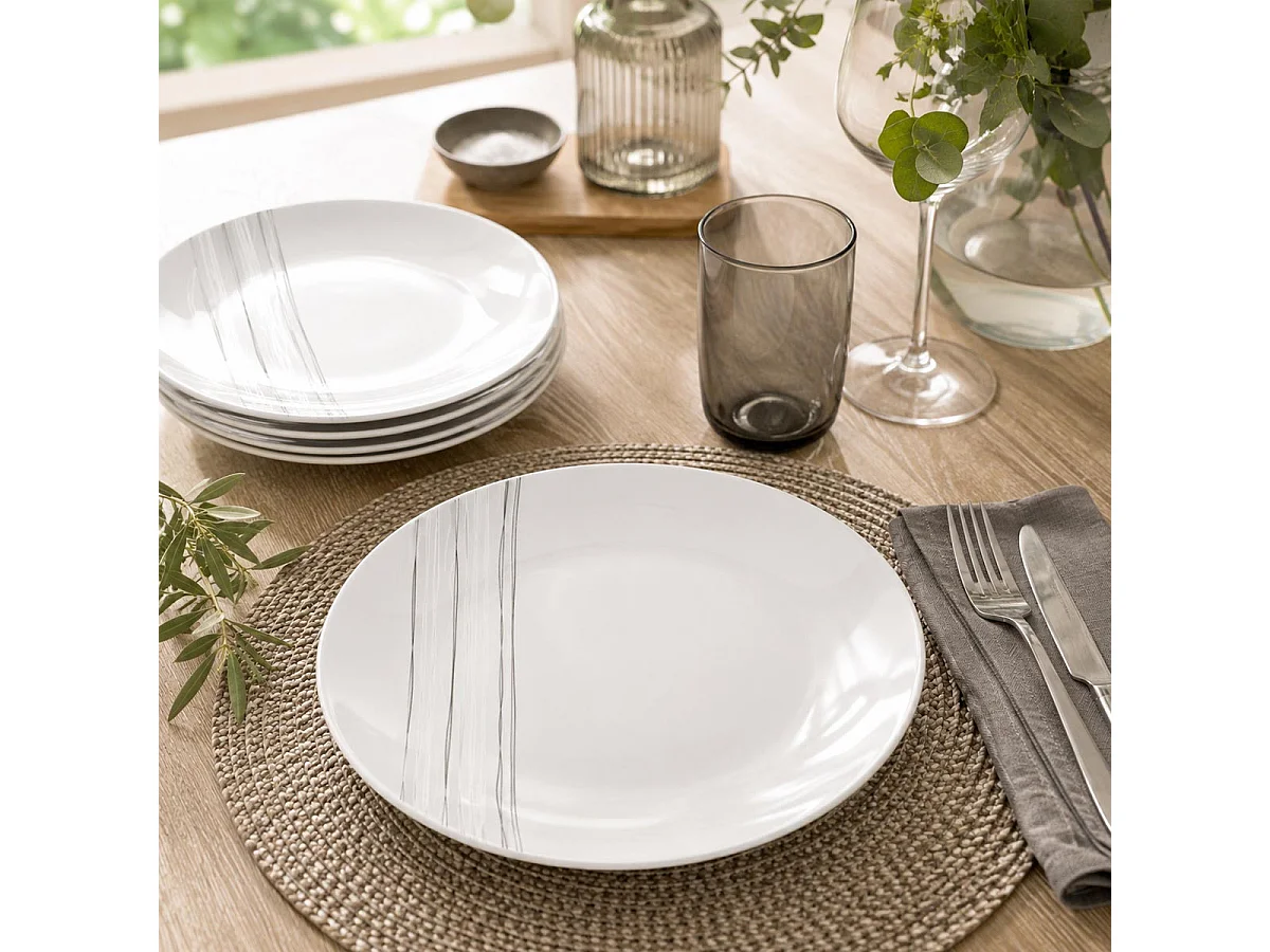 Lot de 6 Assiettes Plates "Lignes" 27cm Blanc