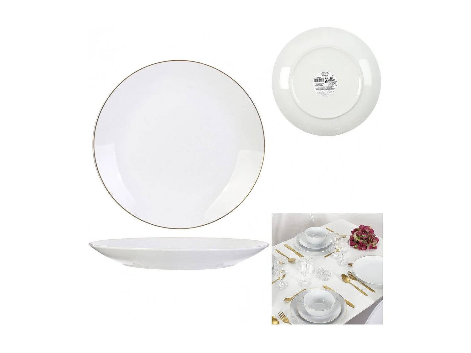 Lot de 6 Assiettes Plates "Liseré" 27cm Blanc