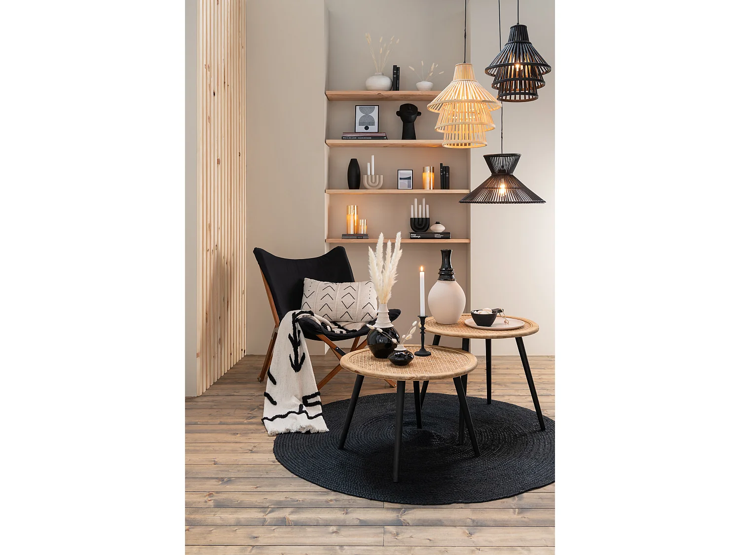 Lampe Suspension en Bambou "Midano" 51cm Noir