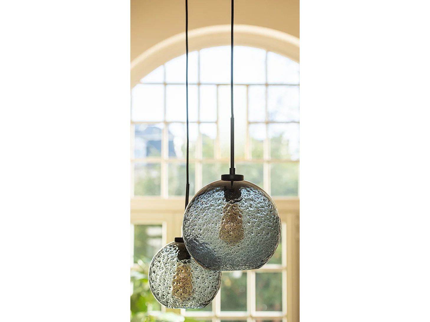 Lampe Suspension en Verre "Boule Pois" 36cm Gris