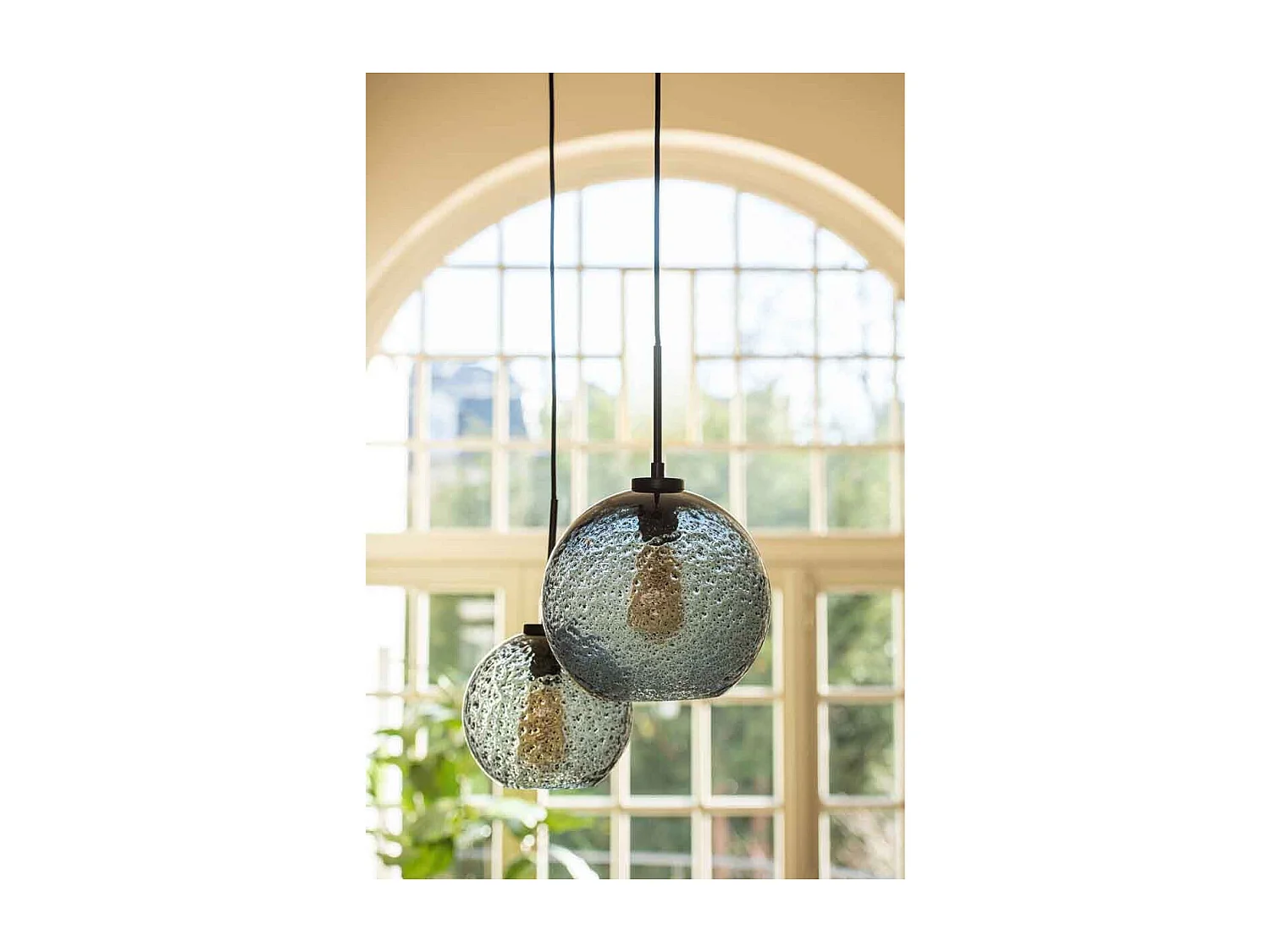 Lampe Suspension en Verre "Boule Pois" 36cm Gris