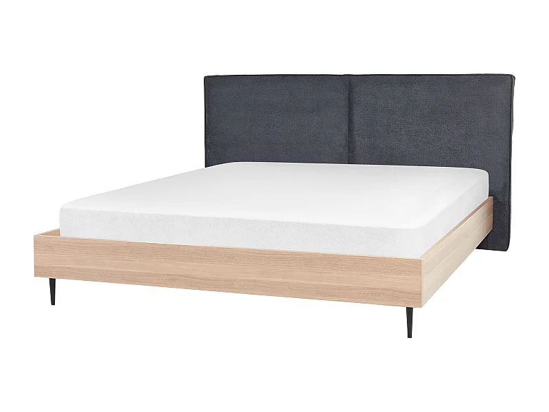 Bett grau / helles Holz 180 x 200 cm gepolstertes Kopfteil Holzrahmen Izernore