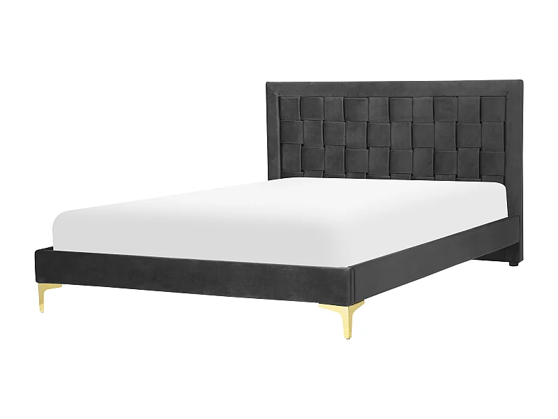 Luxuriöses Doppelbett Samtstoff schwarz mit Lattenrost 140 x 200 cm Limoux