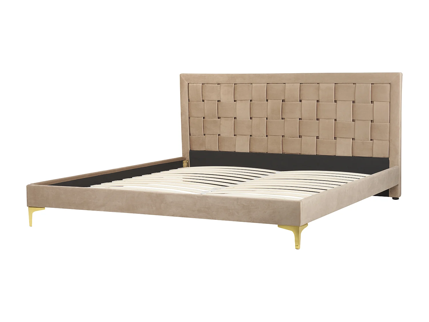 Luxuriöses Doppelbett Samtstoff Beige Taupe mit Lattenrost 180 x 200 cm Limoux