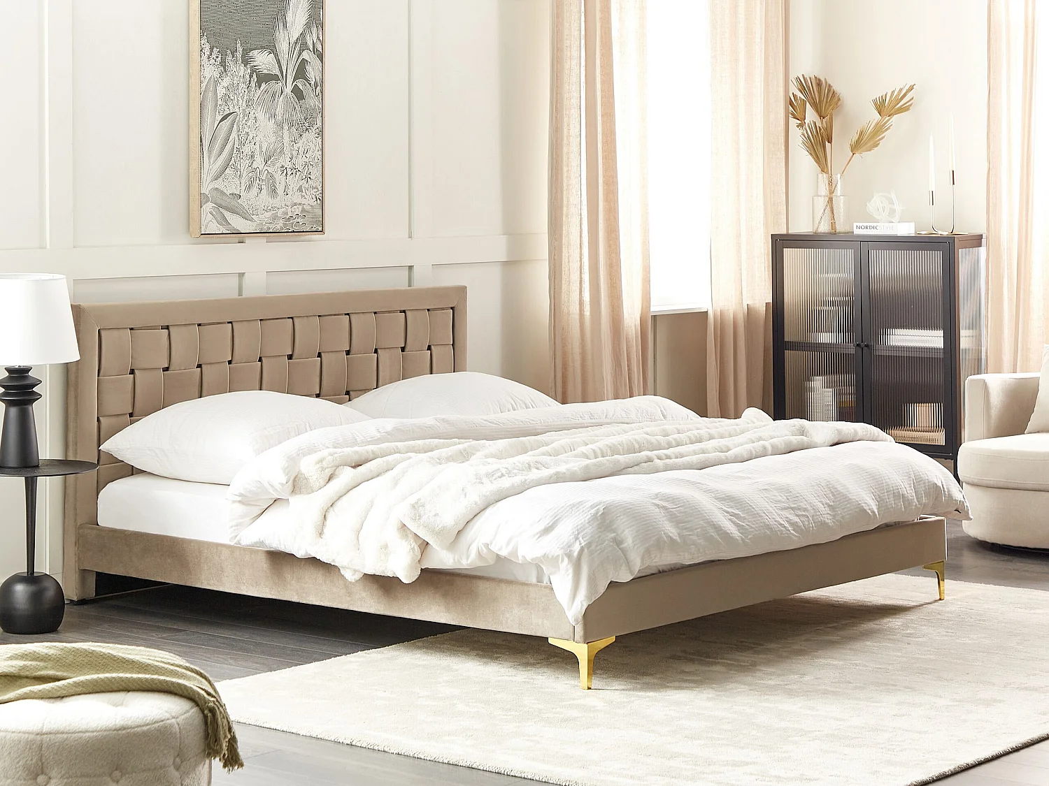 Lit avec sommier Velours LIMOUX 180 x 200 cm Taupe
