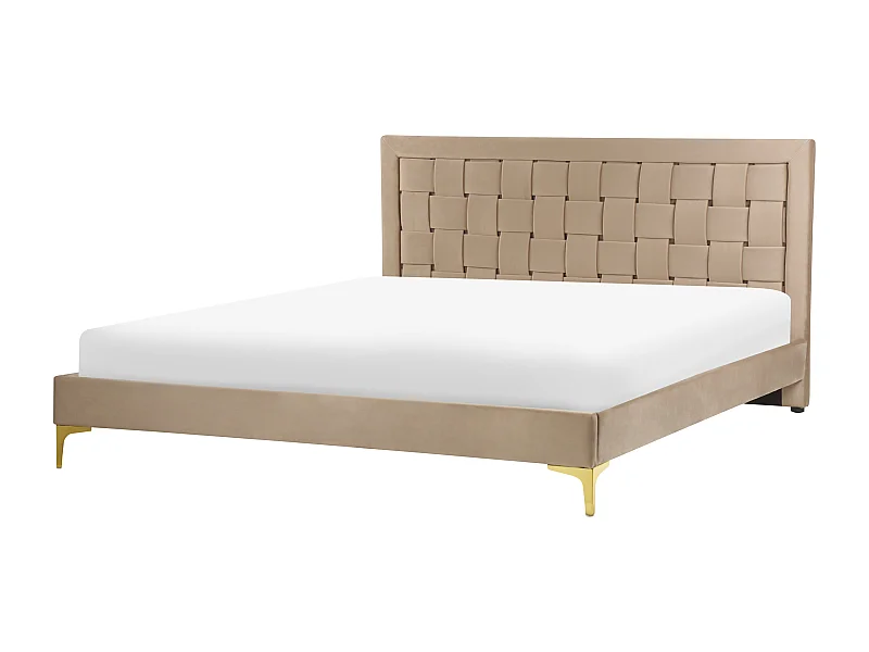 Luxuriöses Doppelbett Samtstoff Beige Taupe mit Lattenrost 160 x 200 cm Limoux