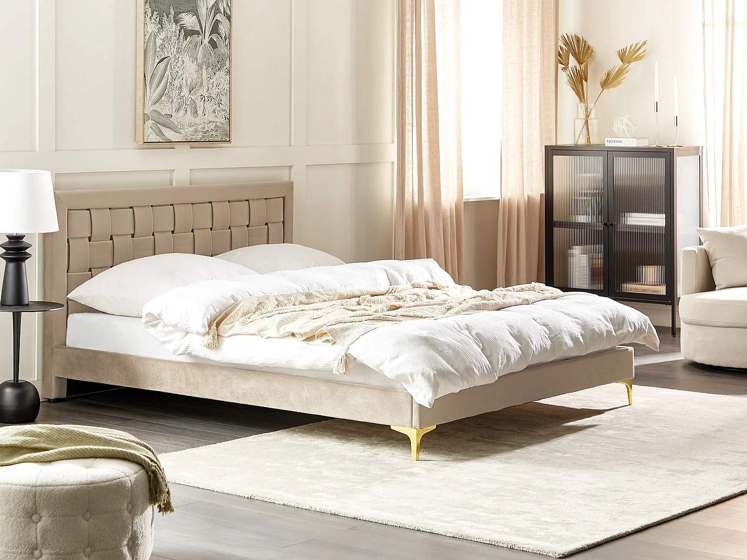 Lit avec sommier Velours LIMOUX 160 x 200 cm Taupe