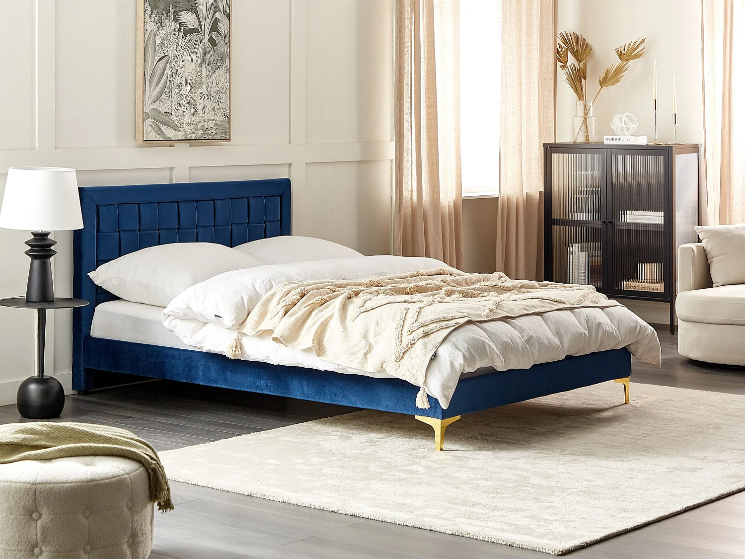 Letto Velluto LIMOUX 140 x 200 cm Blu marino